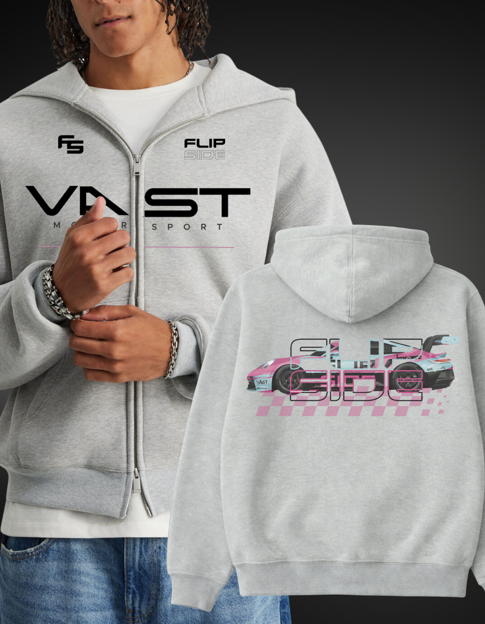VAST X FLIPSIDE TRACK ZIP HOODIE // GREY